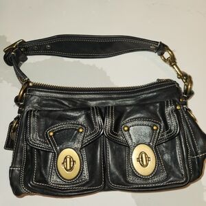 Coach Black Leather Shoulder Bag with Dual Front Pockets